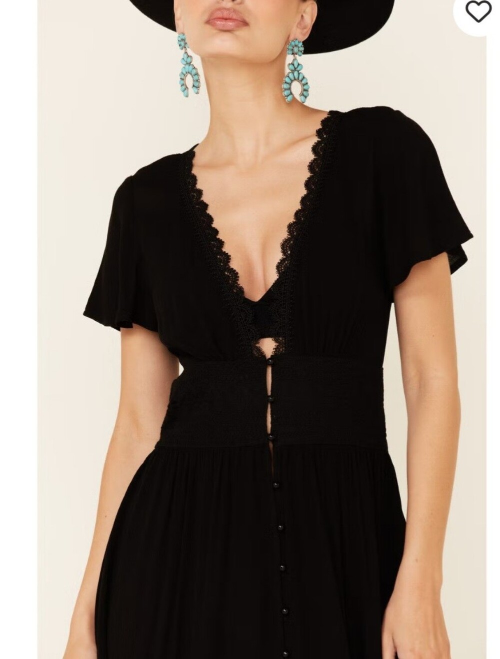 Black V-Neck Lace-Trim Maxi Dress